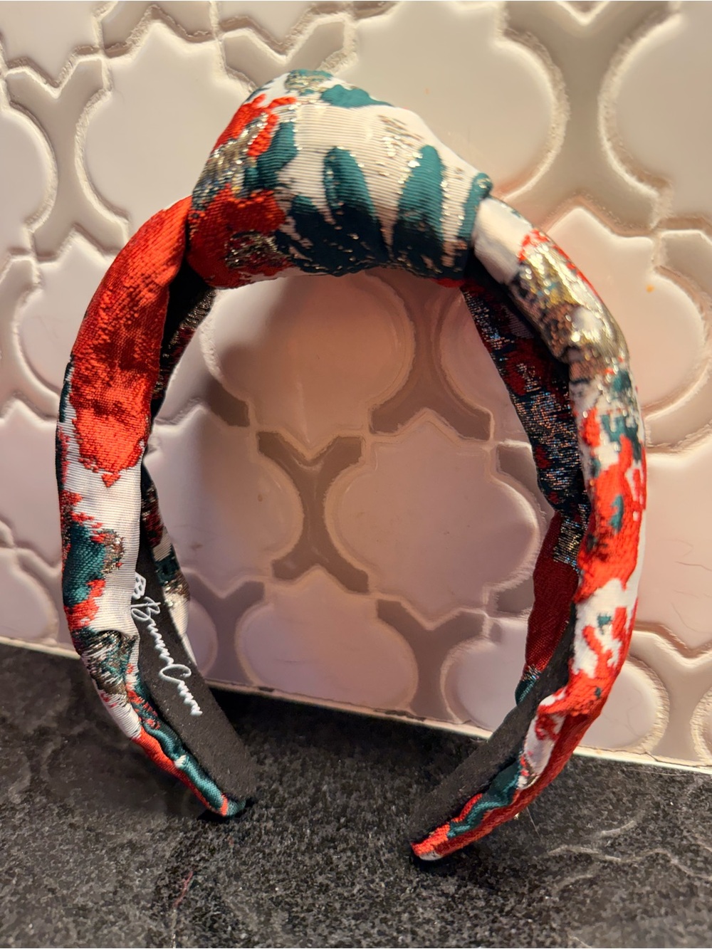Brianna Cannon Floral Knotted Headband in Red, Teal & White